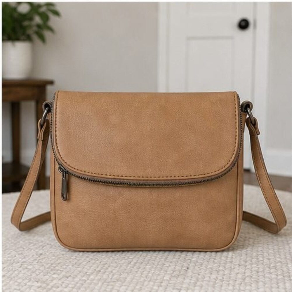 Cognac Suede Crossbody Bag